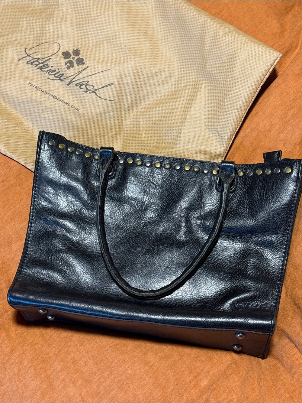 Patricia Nash Black Leather Stud-Trim Shoulder Tote